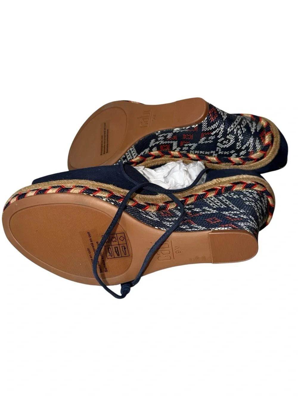 CAbi Navy Suede Espadrille Wedges with Tassel Ankle Tie